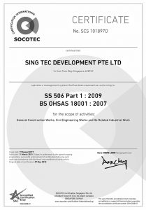 OHSAS SS506P1 BSOHSAS 18001:2007 AWARDED TO SING TEC DEVELOPMENT PTE LTD